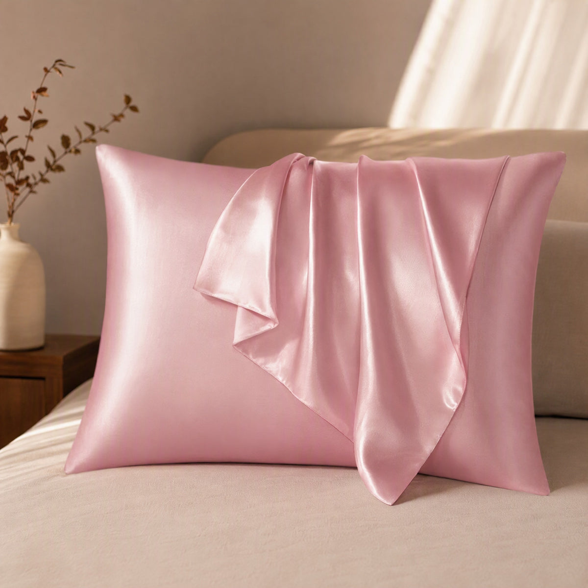 Twillhush™ Satin Pillowcase, Polyester Twill, styled close view