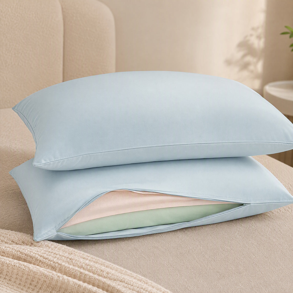 Icepair™ Ice Silk Pillowcases Pair Set, styled close view