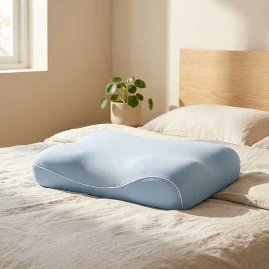 Restcradle™ Memory Foam Neck Support Pillow in a calm home setting
