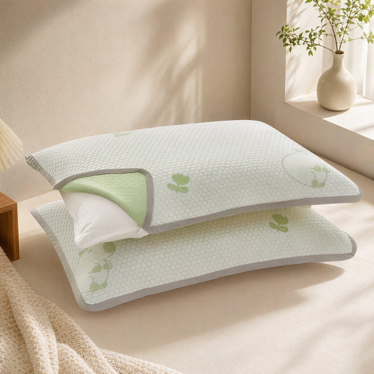 Chillslip™ Polyester Fiber Cooling Pillowcase, styled close view