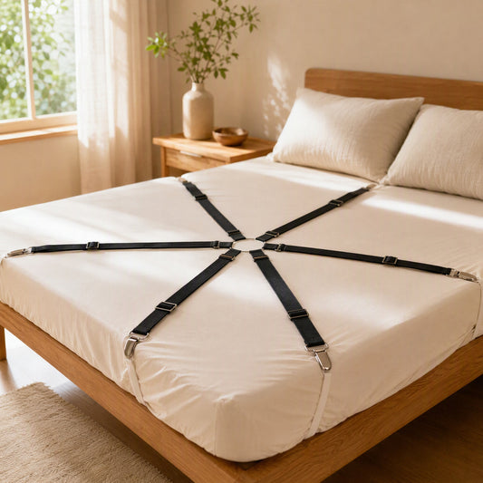 Bedclasp™ Six-Sided Sheet Fastener With 12 Clips in a calm home setting
