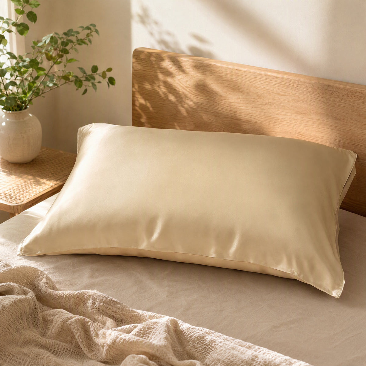 Silksoft™ Simulated Silk Pillowcase in a calm home setting