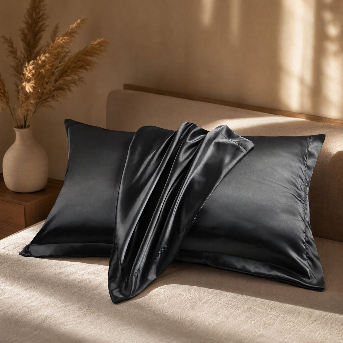 Frostpair™ Ice Silk Satin Pillowcase Pair, styled close view