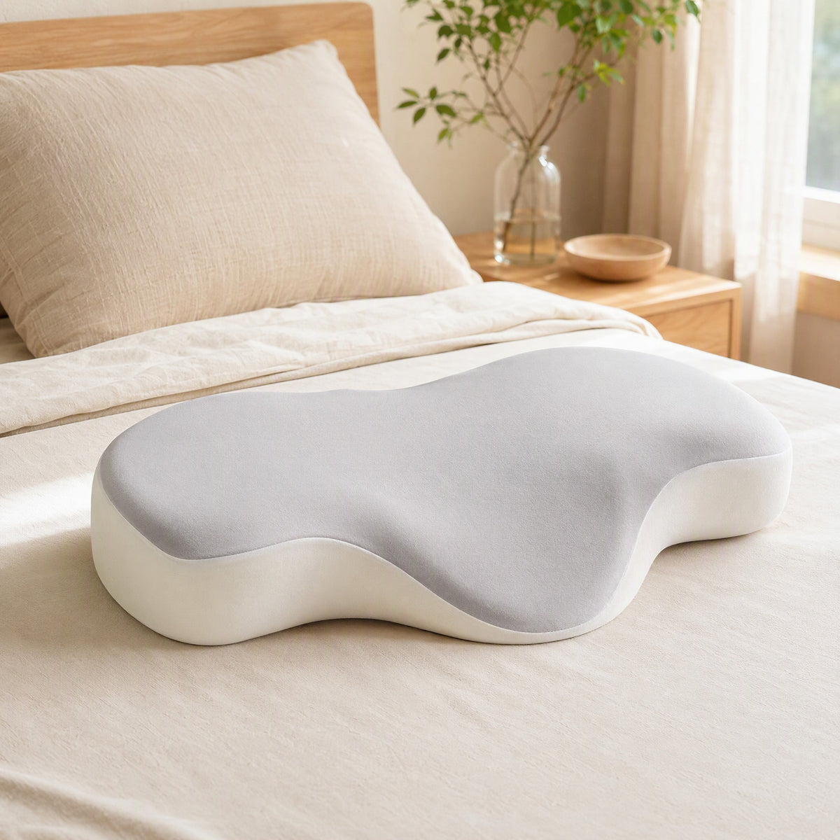 Neckcove™ Memory Foam Neck Support Pillow in a calm home setting