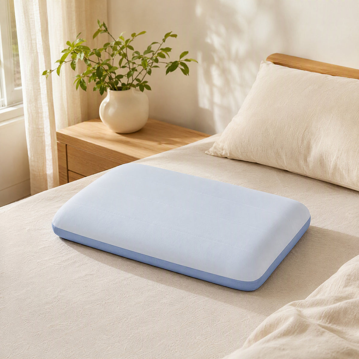 Restblock™ Rectangle Neck Support Pillow in a calm home setting