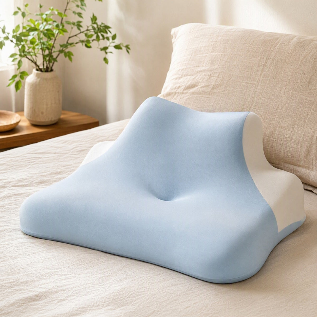 Restcushion™ Memory Foam Neck Support Pillow in a calm home setting