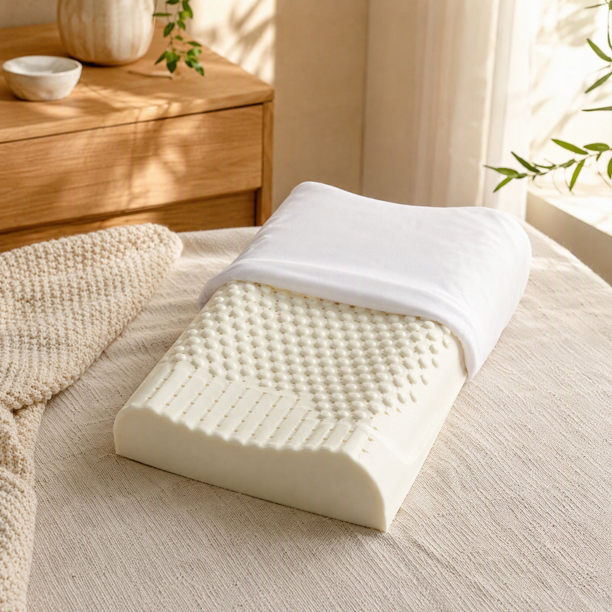 Curvecalm™ Curved Neck Support Pillow in a calm home setting