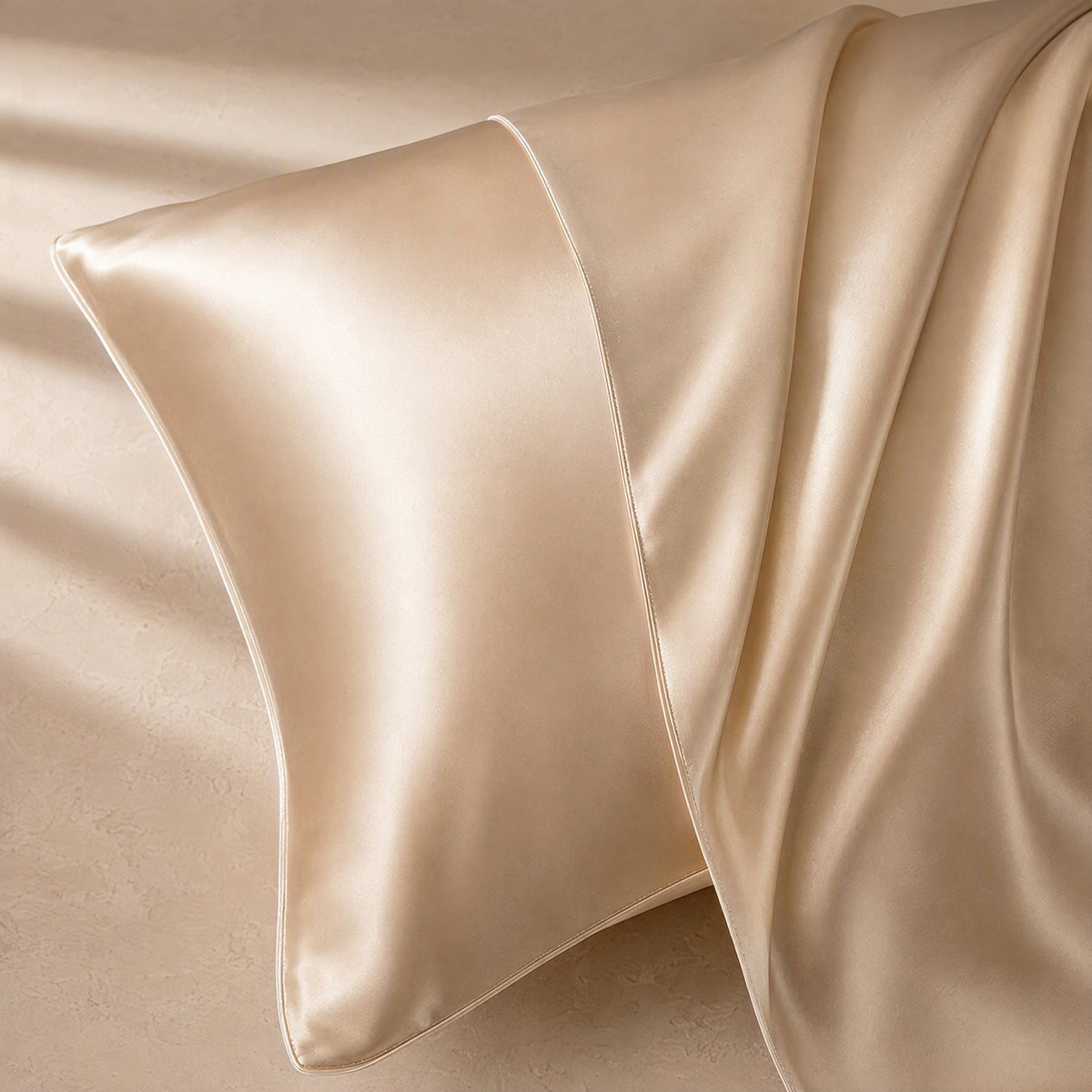 Silkgleam™ Simulated Silk Satin Pillowcase, material and detail close-up