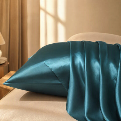 Silkgleam™ Simulated Silk Satin Pillowcase, styled close view