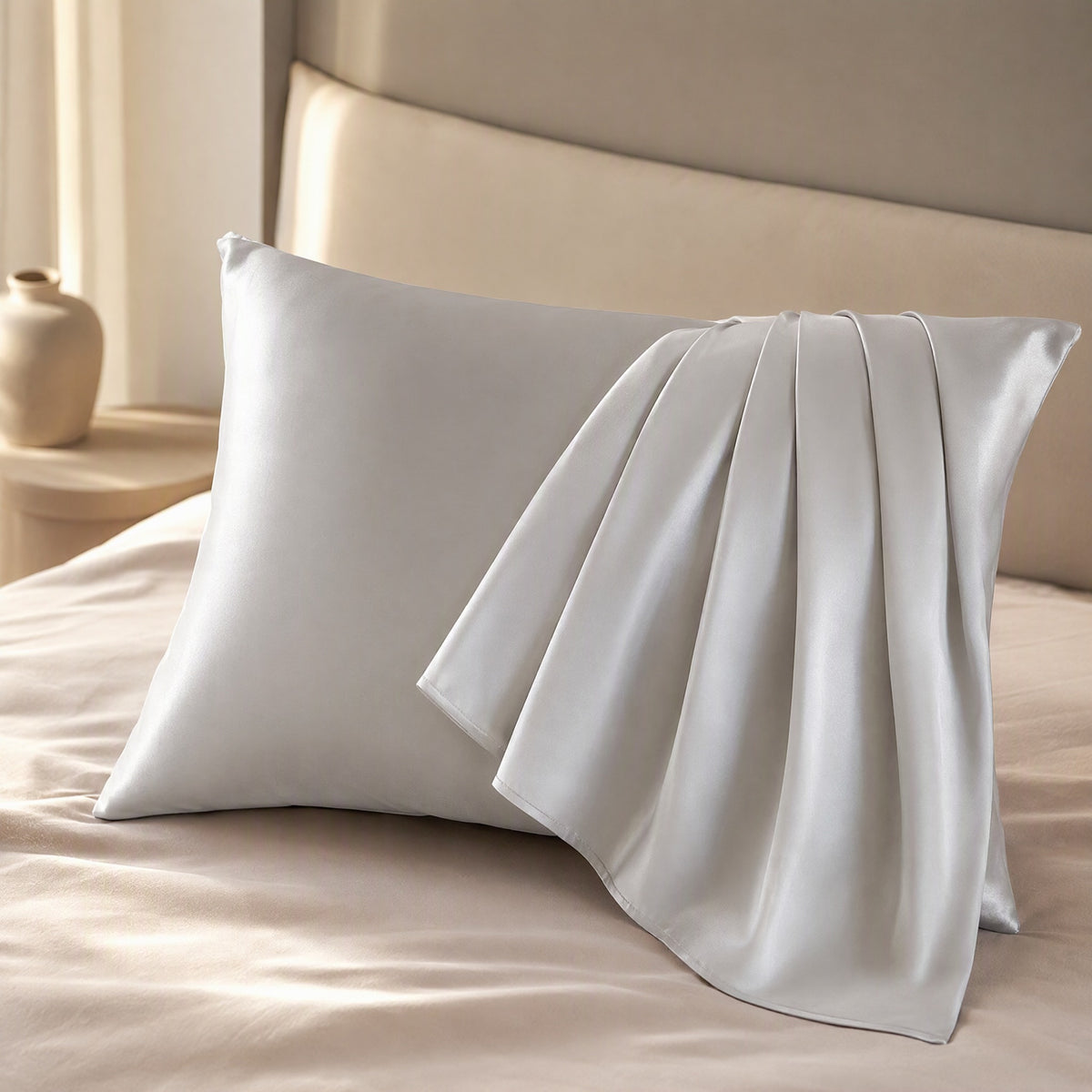 Silksheen™ Simulated Silk Satin Pillowcase, styled close view