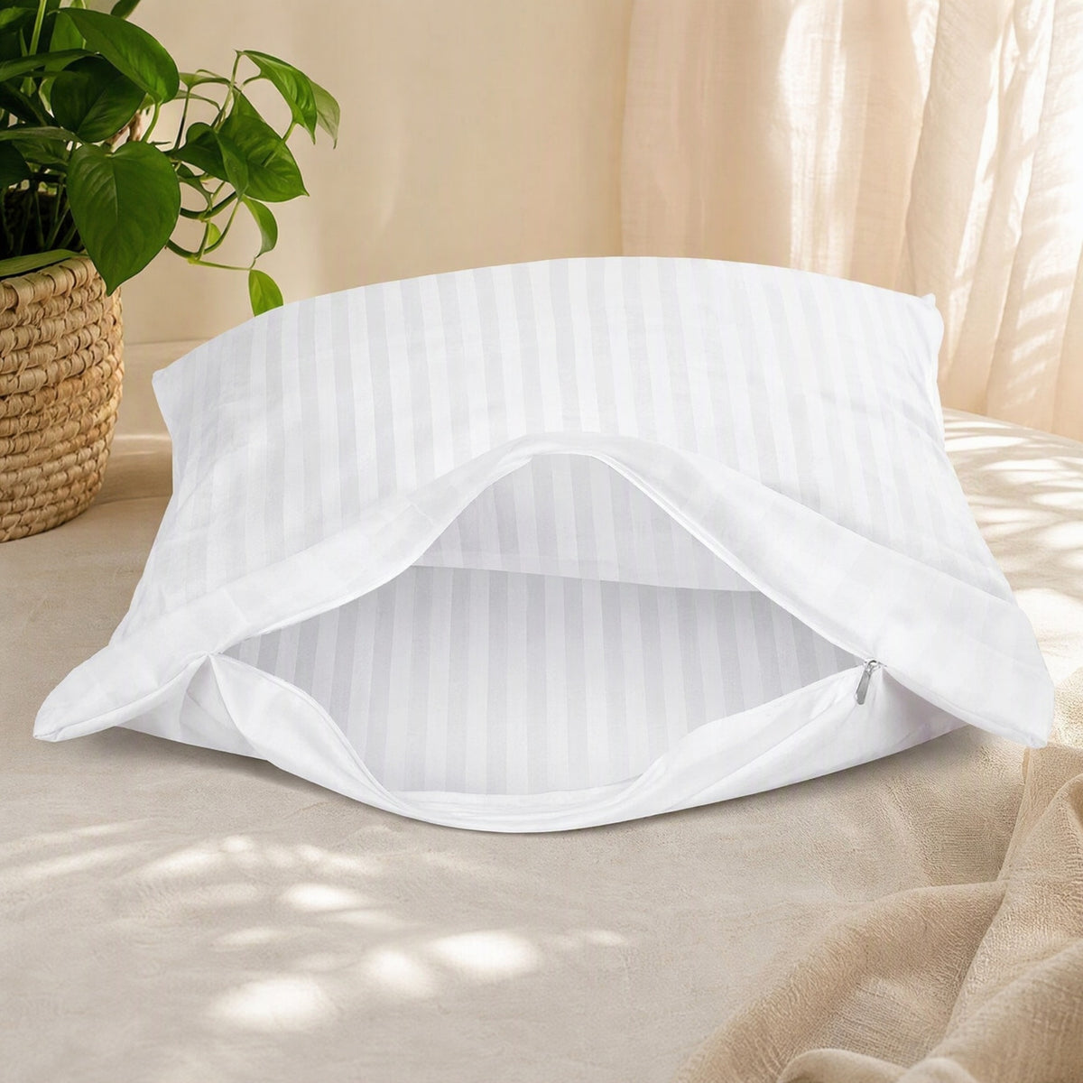 Zipcover™ Polyester Zippered Pillow Insert Cover in a calm home setting