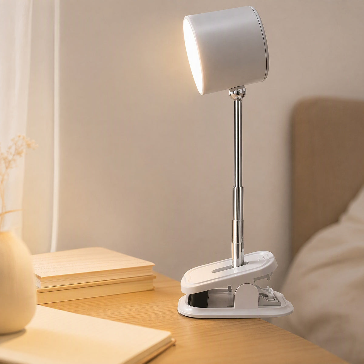 Clampglow™ Clamp-On Rechargeable LED Desk Lamp, styled close view