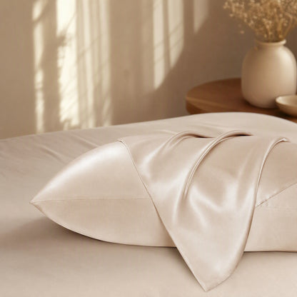 Glossweft™ Polyester Satin Silk Pillowcase, styled close view