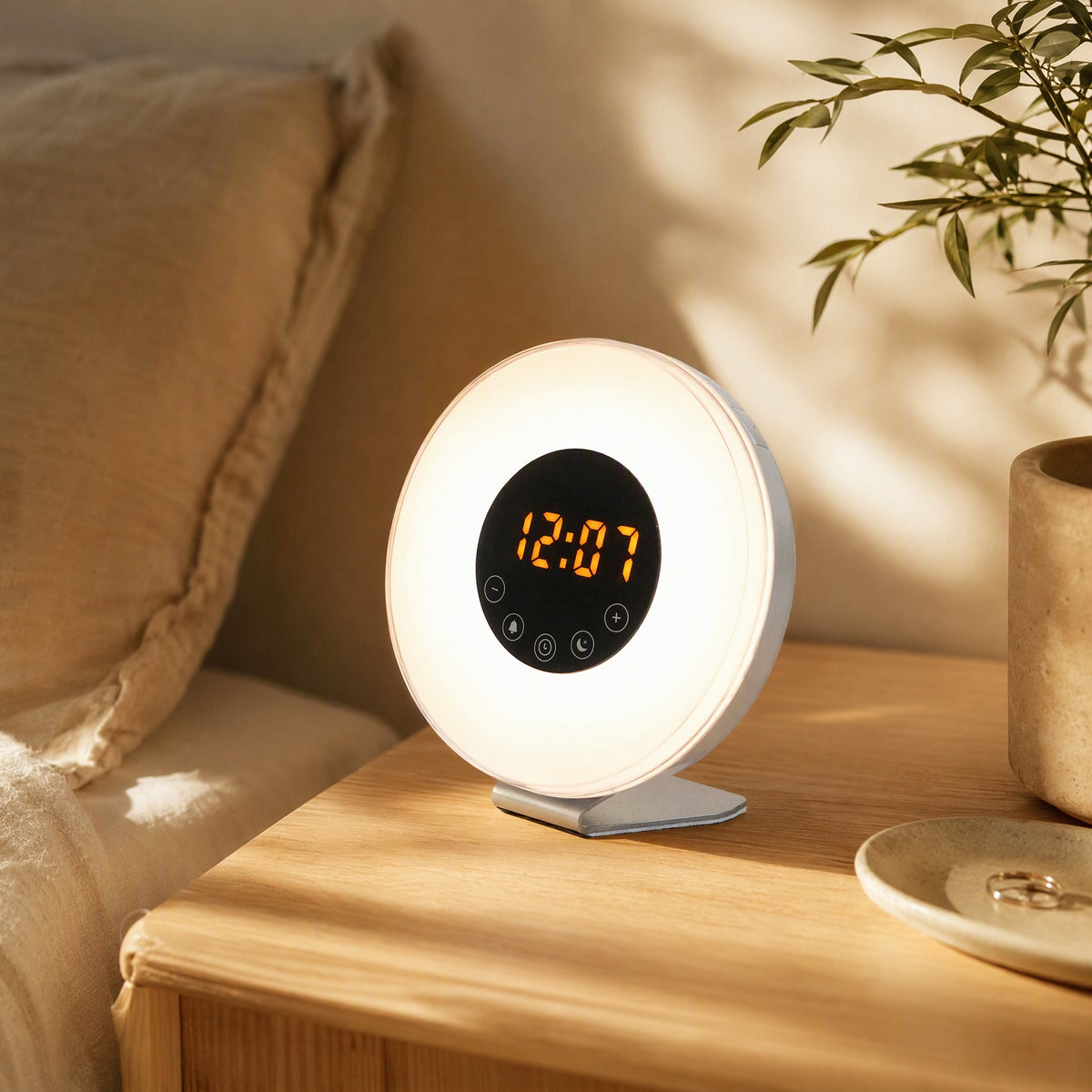 Dayflare™ LED Sunrise Alarm Clock in a calm home setting