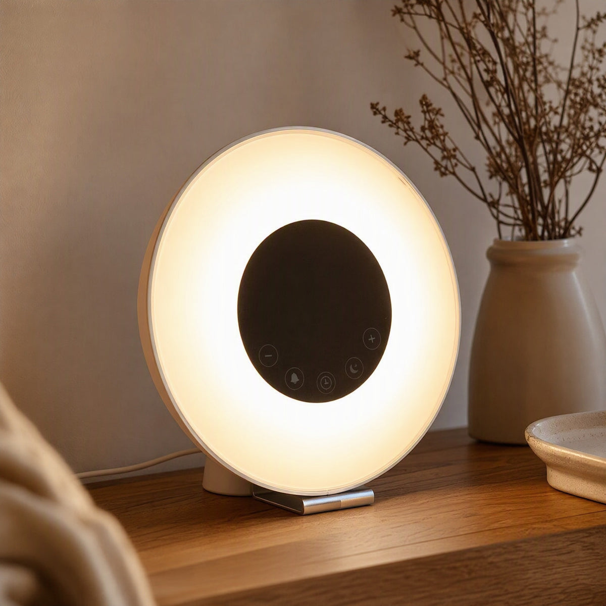 Wakebeam™ LED Wake-Up Light Alarm Clock, styled close view