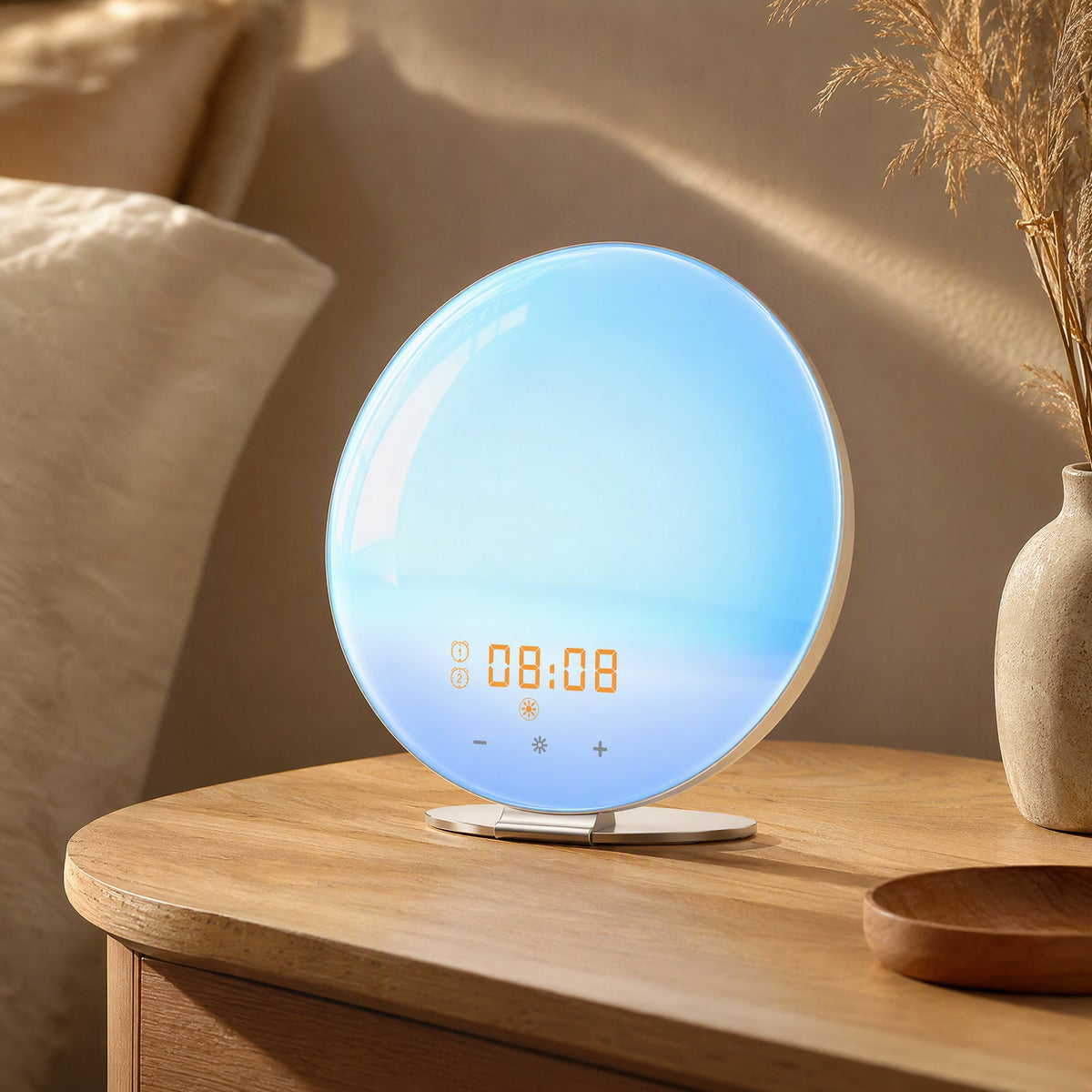 Risehush™ Sunrise Wake-Up Light Alarm Clock, styled close view