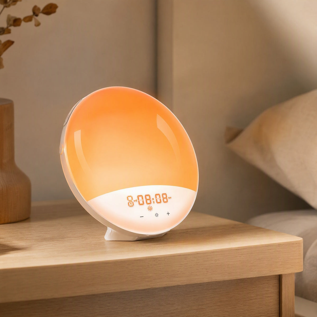 Raywake™ LED Sunrise Wake-Up Light Alarm Clock, styled close view