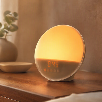 Glowcycle™ LED Sunrise Sunset Alarm Clock, styled close view