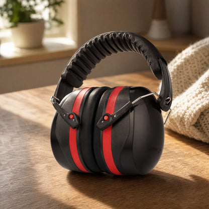 Slidehush™ Retractable Soundproof Earmuffs, styled close view