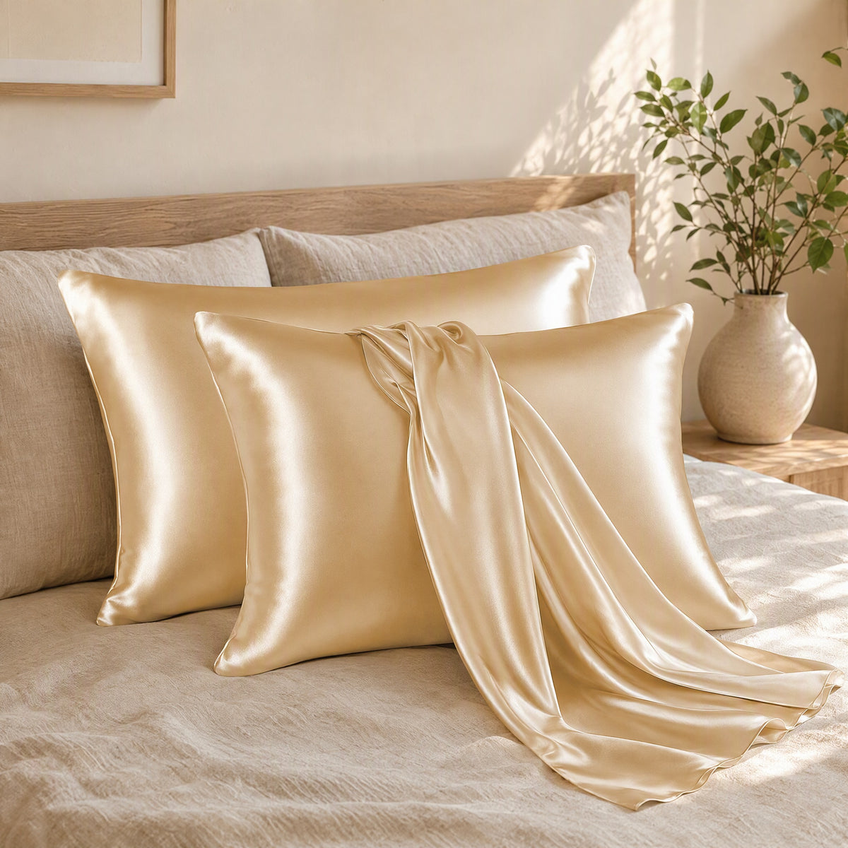 Satinslip™ Imitation Silk Pillowcase in a calm home setting