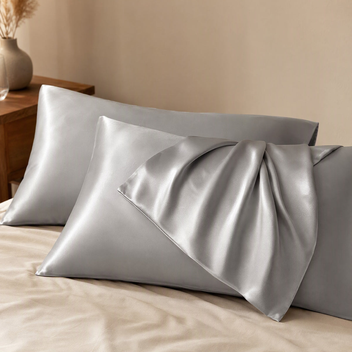 Satinslip™ Imitation Silk Pillowcase, styled close view
