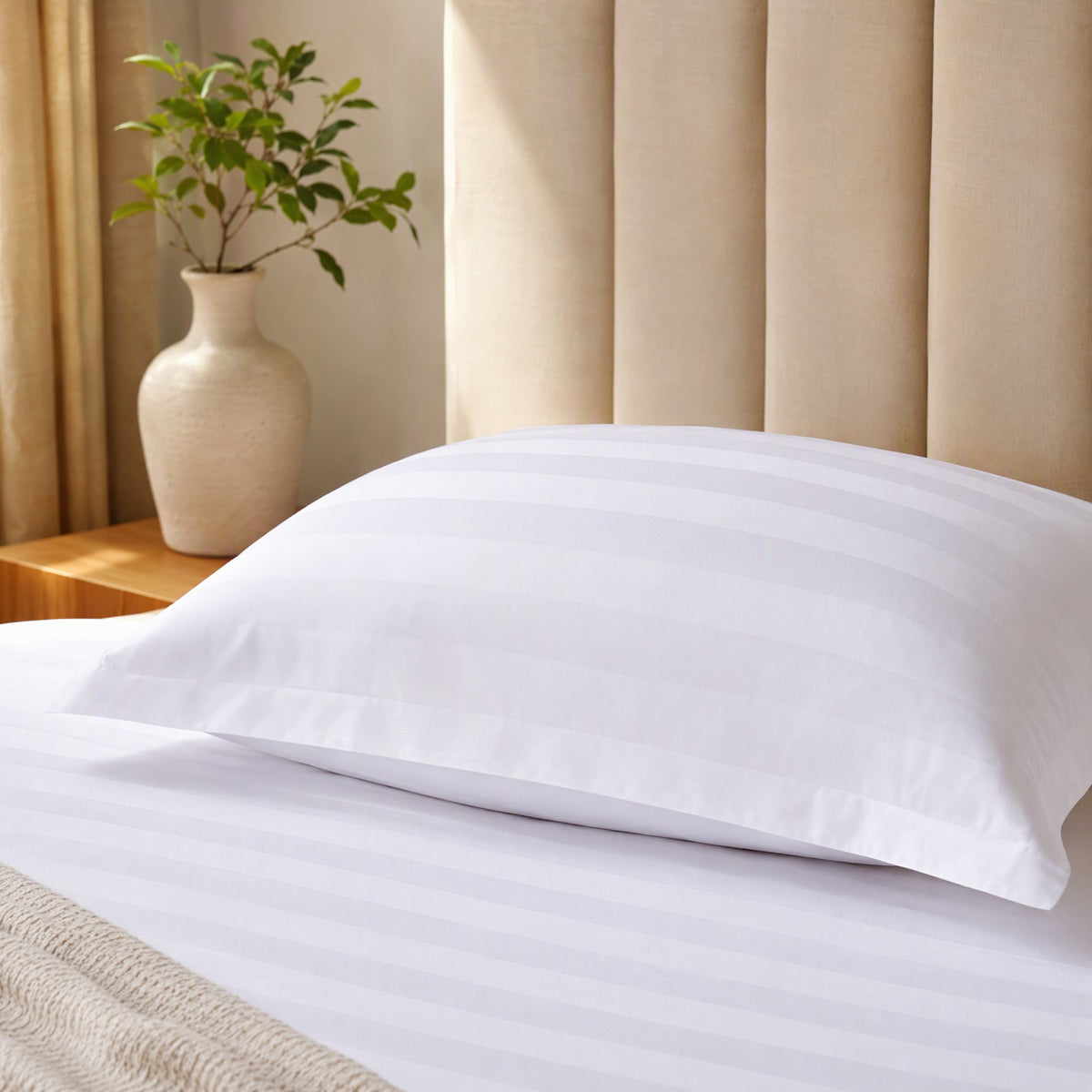 Satincalm™ White Cotton Satin Pillowcase, styled close view