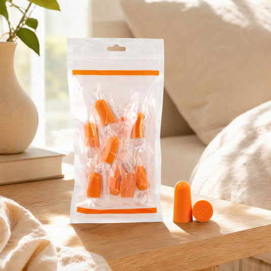 Muteplush™ Foam Noise Reduction Earplugs in a calm home setting