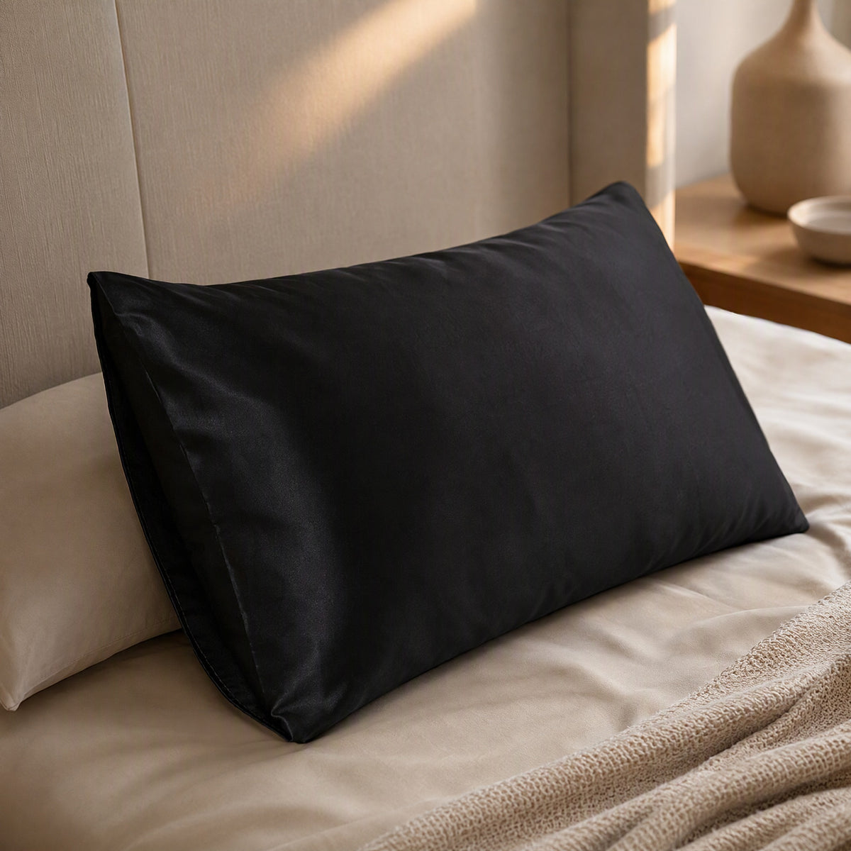 Glossloom™ Polyester Satin Pillowcase, styled close view