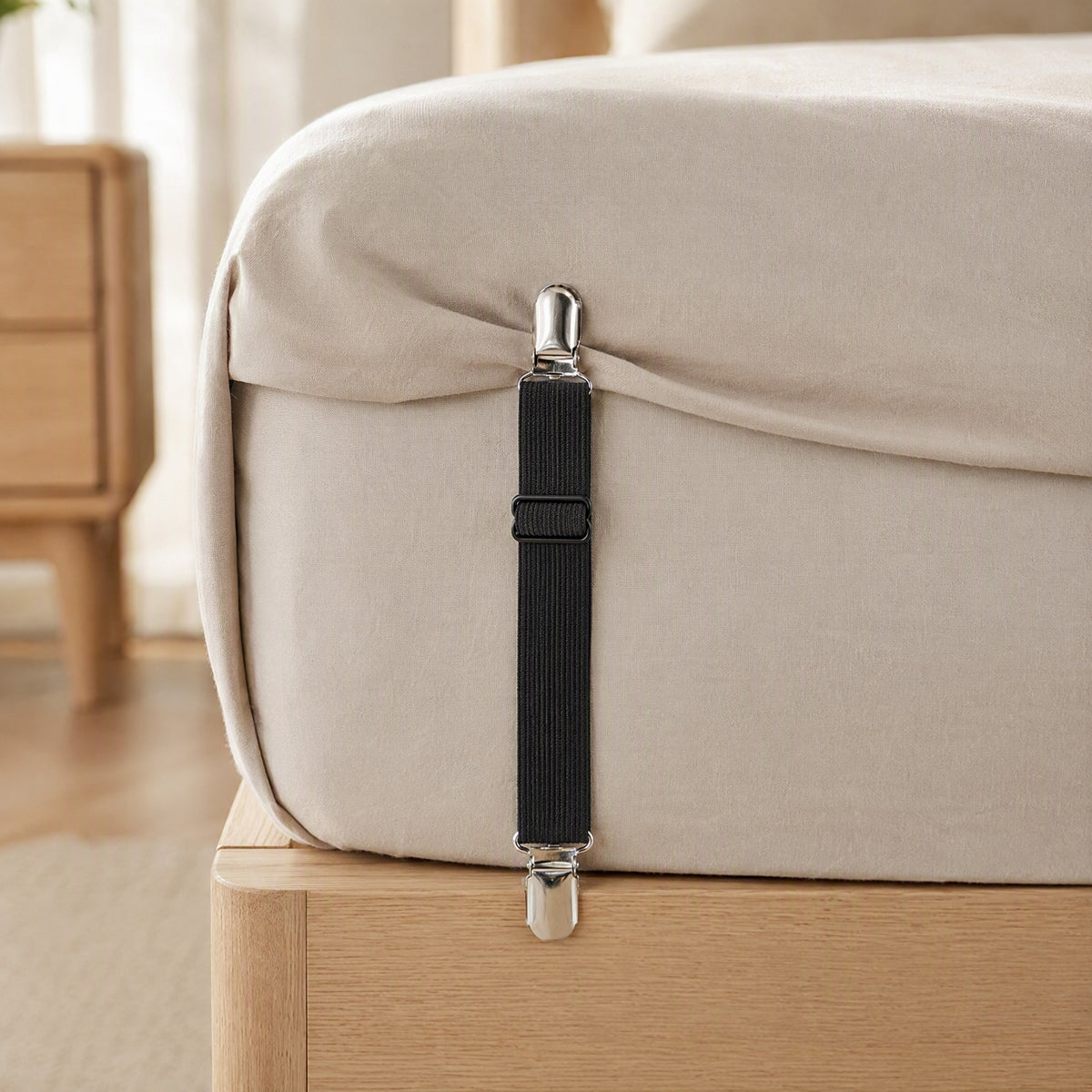 Bucklehold™ Nylon Bed Sheet Buckle Strap, styled close view