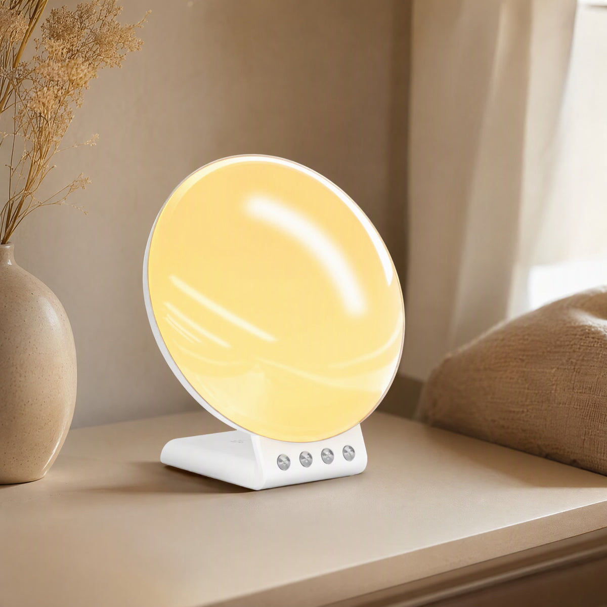 Sunchime™ Sunrise Sunset Alarm Clock With Wireless Charging, styled close view