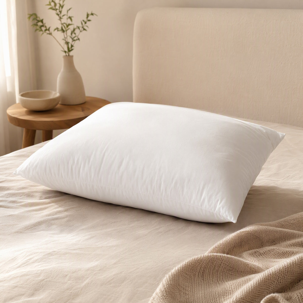 Neckloft™ Cotton Neck Support Pillow Core, styled close view
