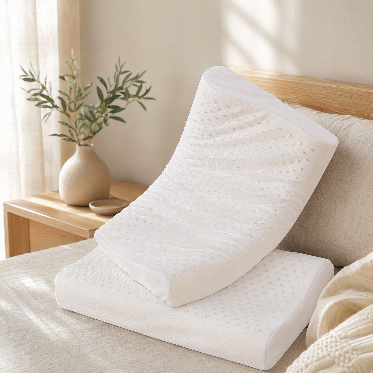 Meshbreeze™ Breathable Mesh Latex Pillow Cover in a calm home setting