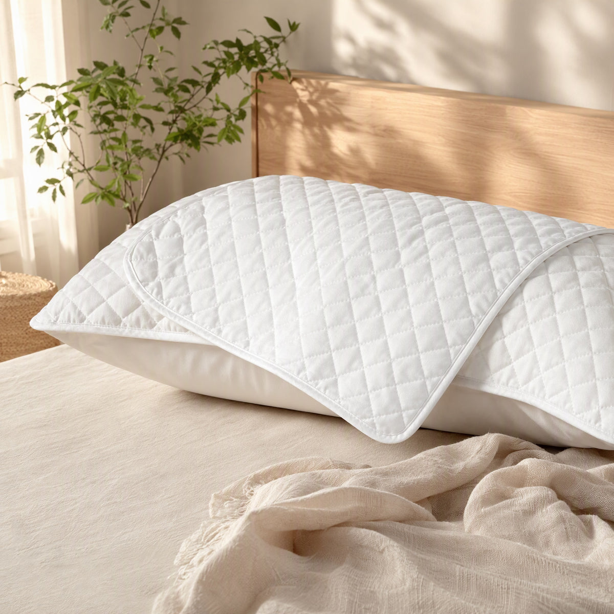 Quiltsoft™ Quilted Polyester Pillowcase in a calm home setting