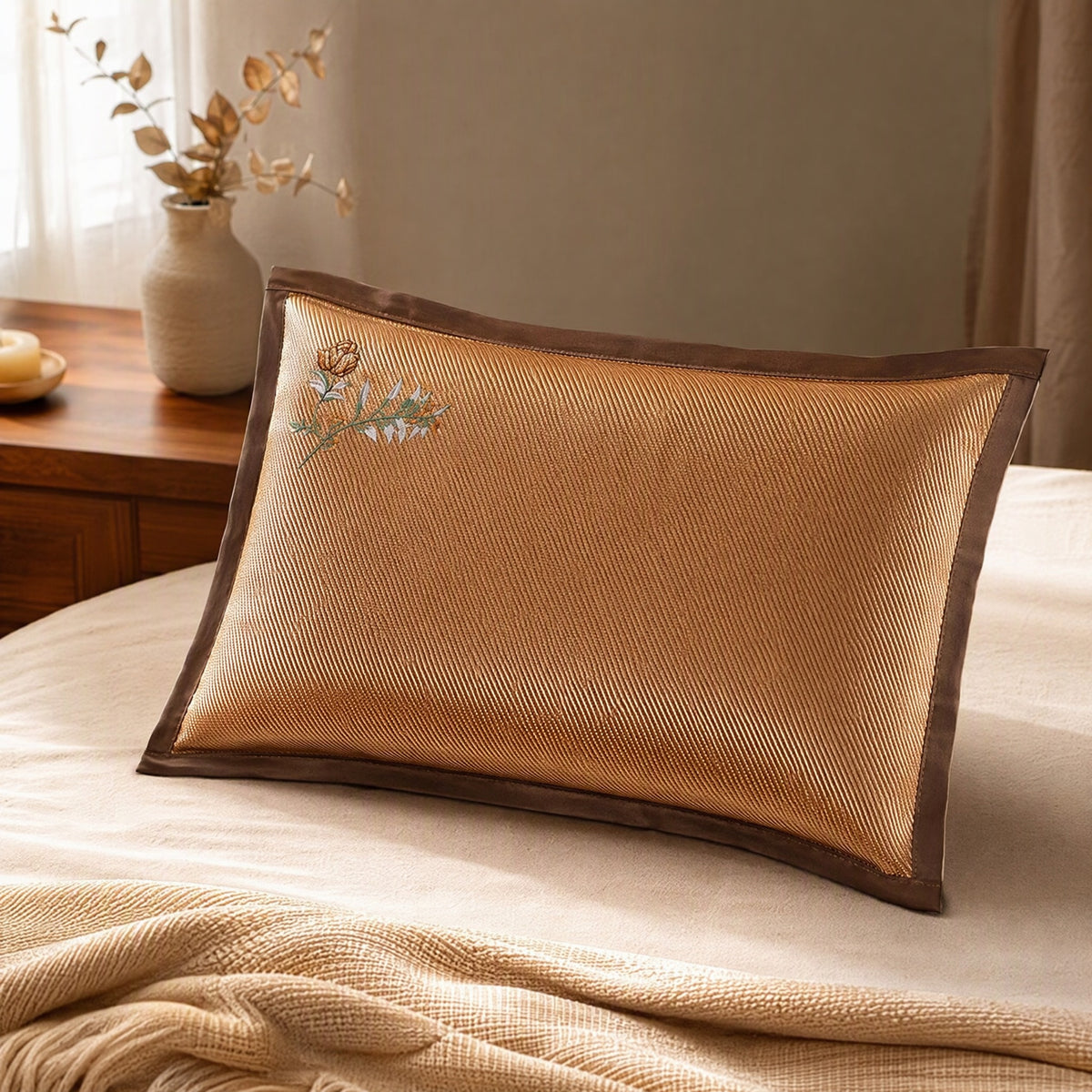 Dewslumber™ Ice Silk Summer Pillowcase, styled close view