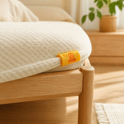 Sheetstay™ Needle-Free Bed Sheet Fastener Clips in a calm home setting
