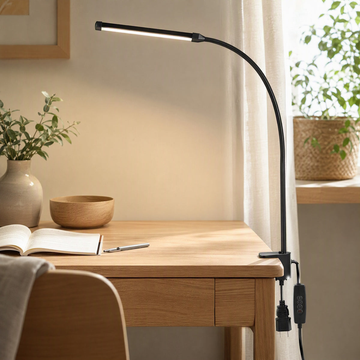 Metalclip™ Clip-On Table Lamp With Metal Shade in a calm home setting
