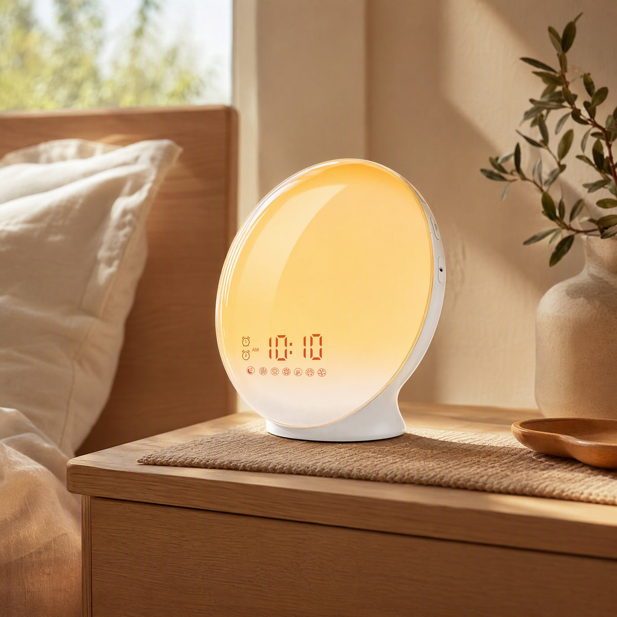Riseglow™ Sunrise Alarm Clock Light in a calm home setting