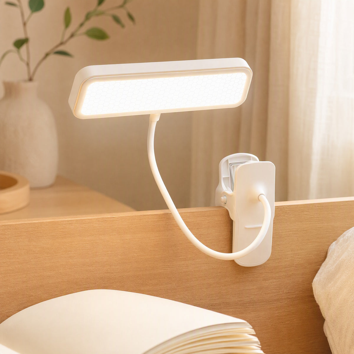 Voicelight™ Clip-On Desk Lamp With Voice Control in a calm home setting