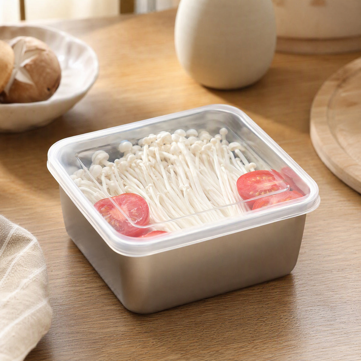 Mealsquare™ Stainless Steel Square Lunch Box, styled close view