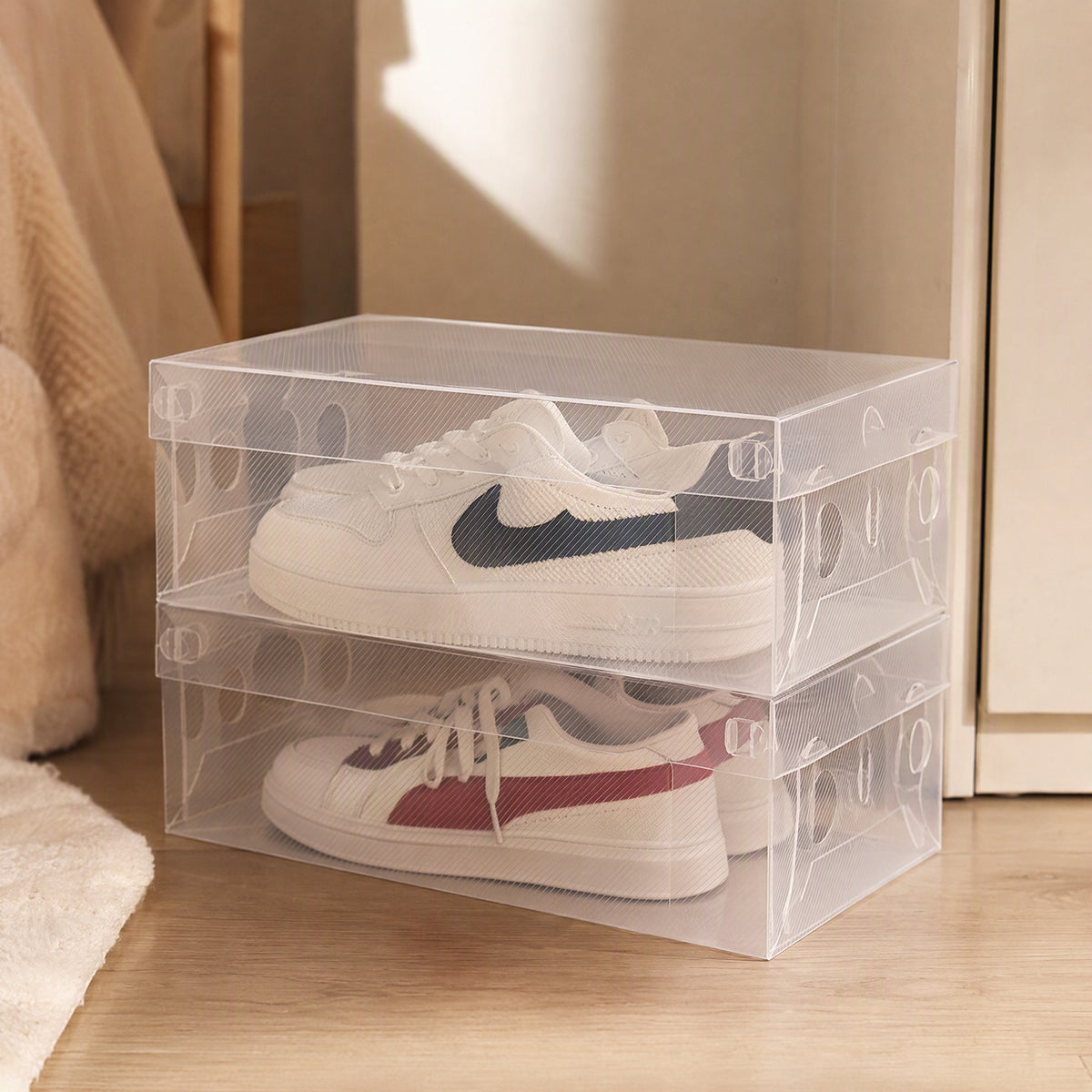 Solepeek™ Transparent Plastic Shoe Box, styled close view