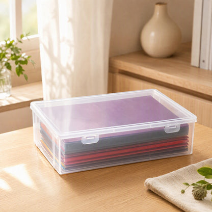 Fileview™ Transparent A4 File Storage Box in a calm home setting