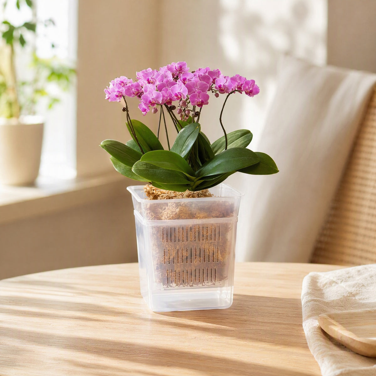 Rootgleam™ Transparent Resin Orchid Flower Pot in a calm home setting