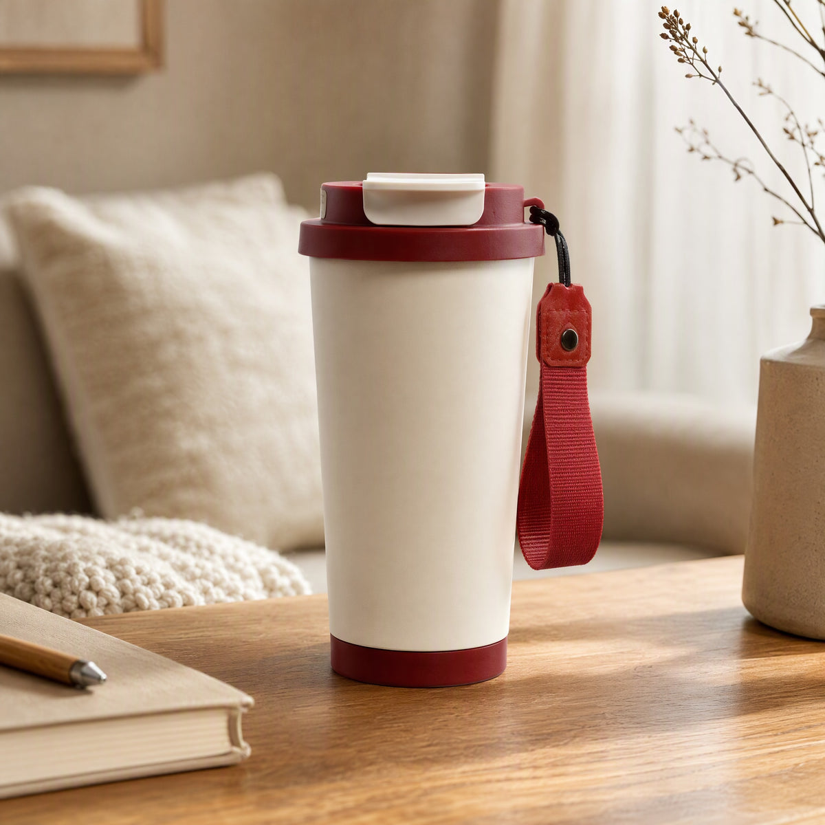Brewgleam™ 316 Stainless Steel Coffee Cup With Straw, styled close view