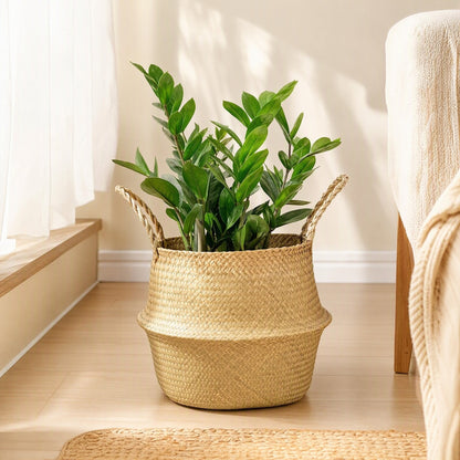 Reedbloom™ Straw Woven Flower Pot Basket in a calm home setting