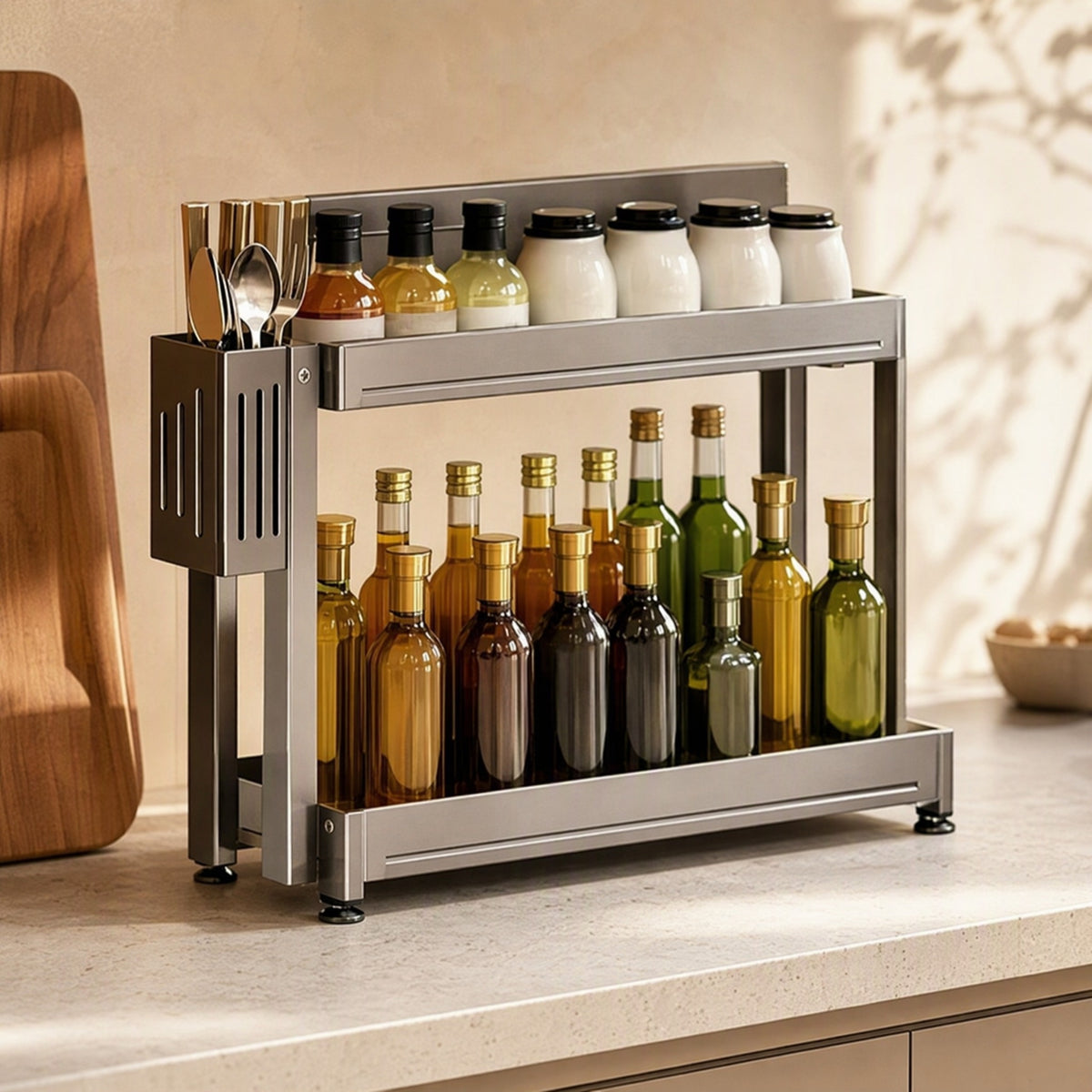 Spicehold™ Stainless Steel Seasoning Rack, styled close view