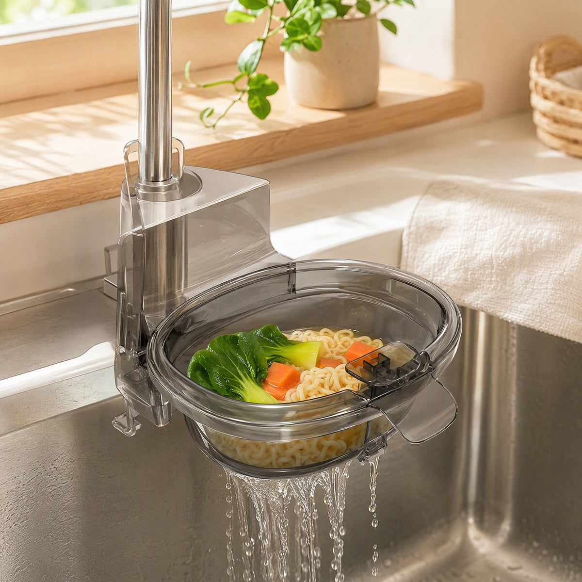 Clearsift™ Food Grade PET Sink Drain Basket in a calm home setting