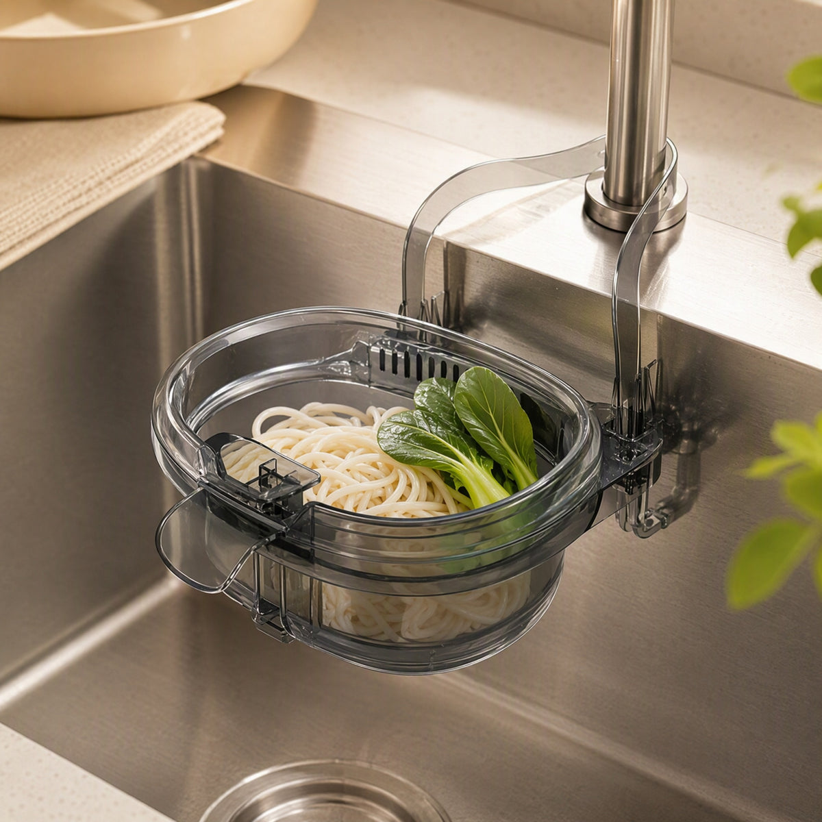 Clearsift™ Food Grade PET Sink Drain Basket, styled close view