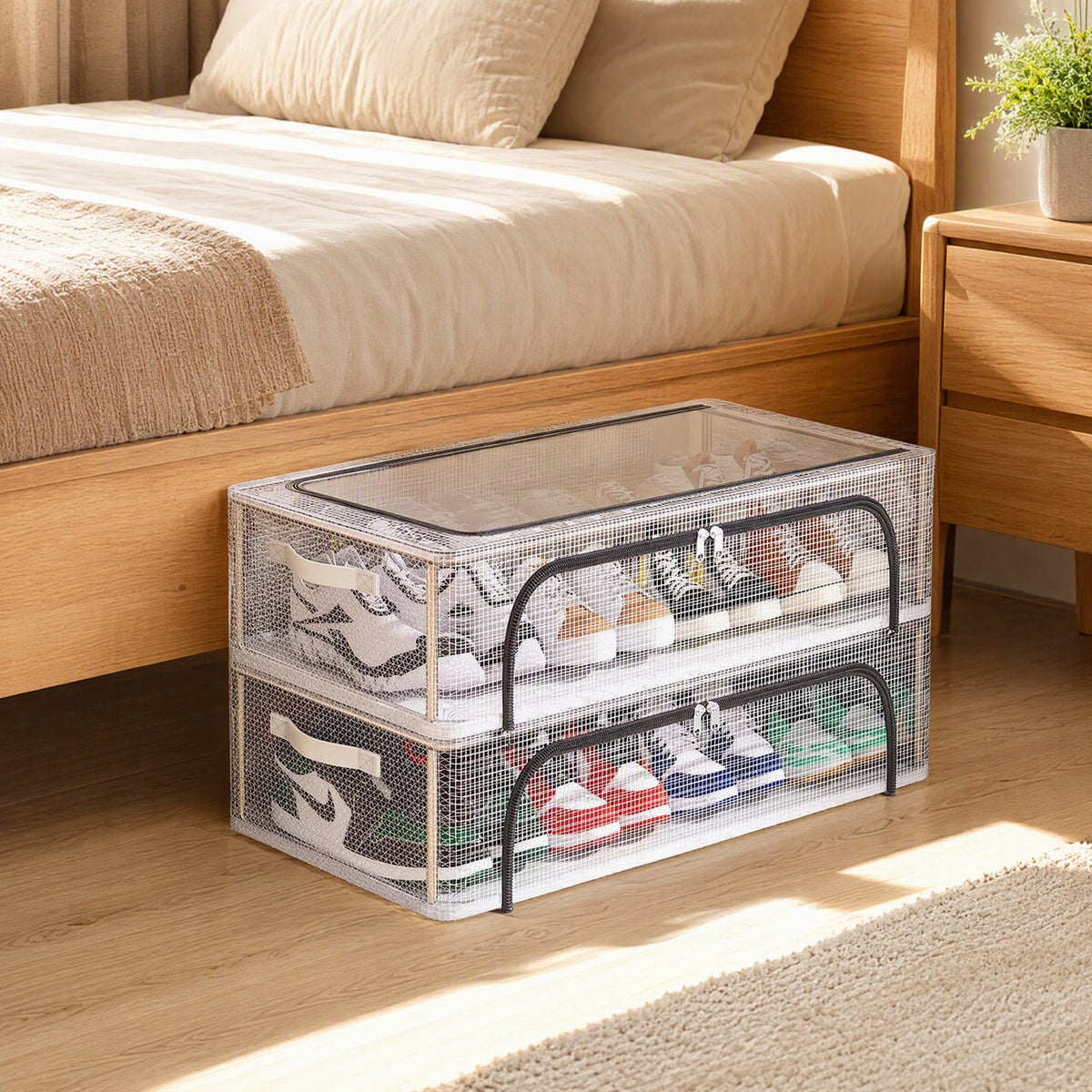 Shoesleep™ Under-Bed PVC Shoe Storage Box in a calm home setting