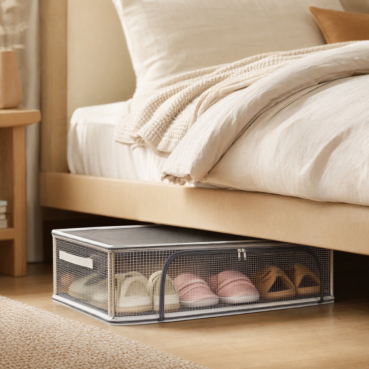 Shoesleep™ Under-Bed PVC Shoe Storage Box, styled close view
