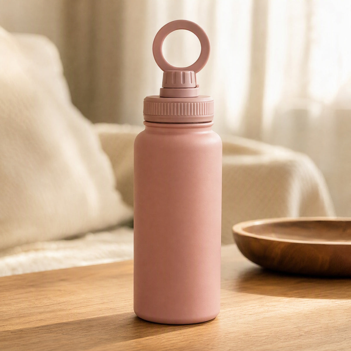 Snaplid™ Stainless Steel Water Bottle With Magnetic Lid, styled close view
